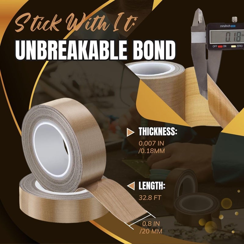 Flexzion High Temp Teflon Tape for Impulse Sealer, Vacuum Sealer, Heat Sealing, Food Packaging & Industrial Use - Teflon Fiberglass PTFE Tape, 20mm x 10m (0.8in x32.8 Ft) - Image 4